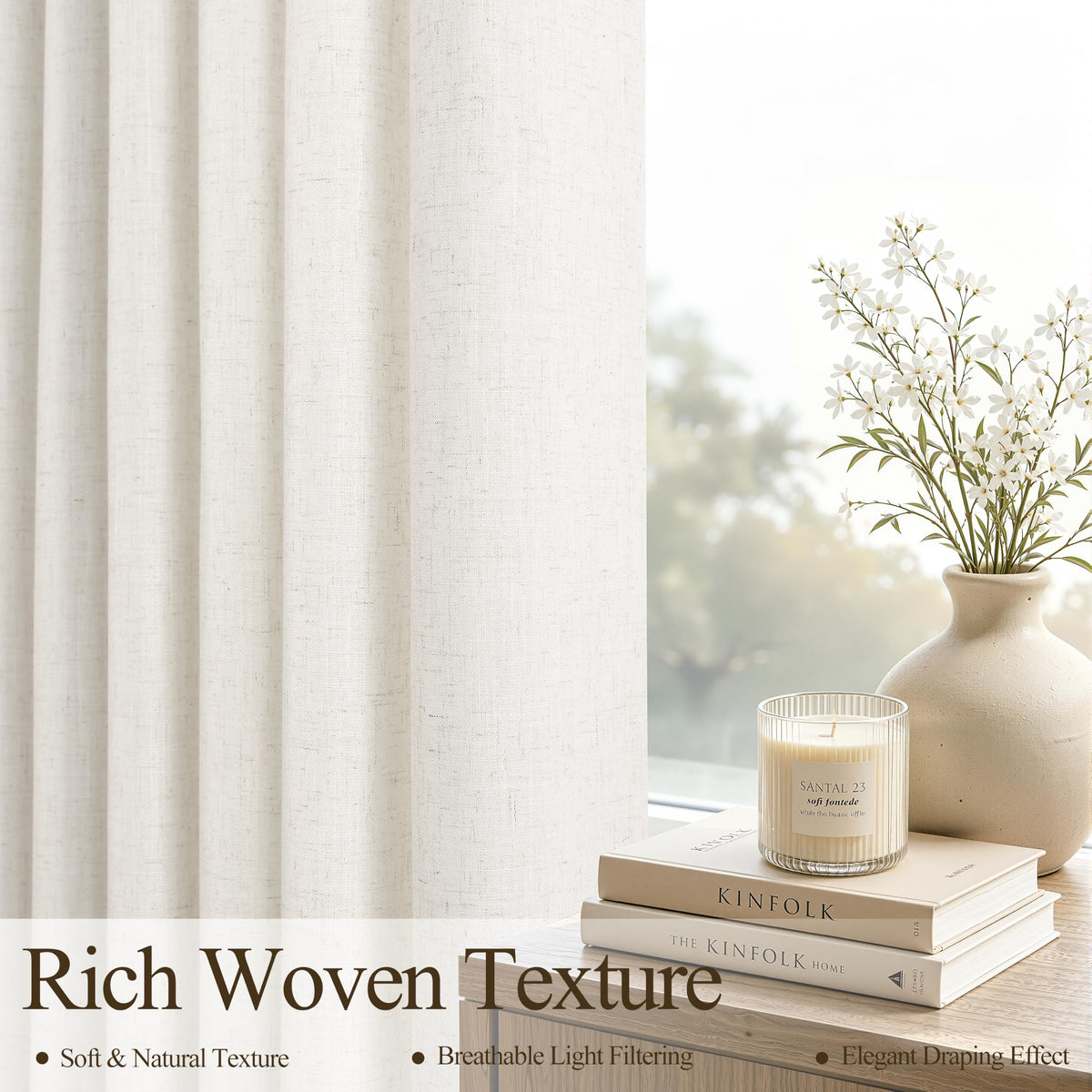 Natural Grommet Linen Curtains 144 Inches Long for Living Room (Natural / 52"W x 144"L (Pack of 2))