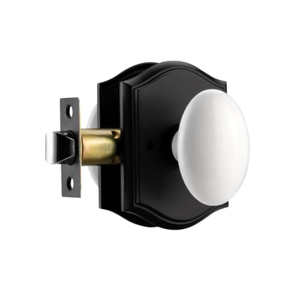 White Door Knobs with Gold Camelot Trim