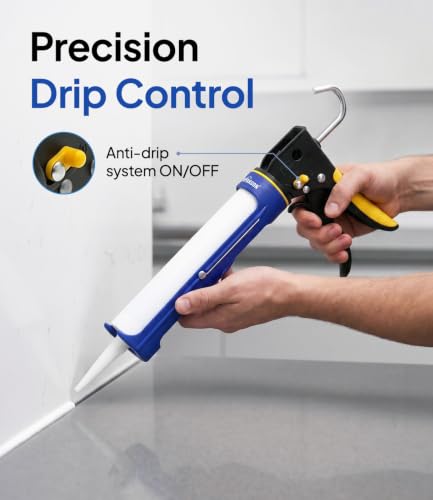 9" Dripless Caulking Gun with Swivel Body Smooth Rod Spout Cutter and Unblock Pin Manual Caulk Gun for 10 oz Cartridge Plastic Sealant Gun for Silicone Sealant Caulk Adhesive
