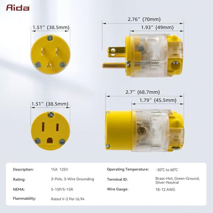 Lighted Plug and Connector Set (Yellow / 15A Plug and Connector Set)