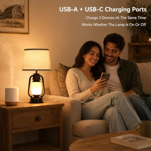 Dimmable Table Lamp Set of 2 with USB C Port with E26 Bulb