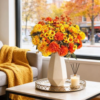 8Pcs Fake Flowers Artificial Mums for Outdoors (Mixed Mums / 8Pcs)