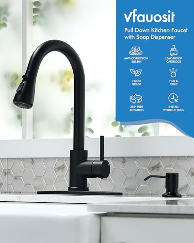 Kitchen Faucet with Pull Down Sprayer (Matte Black-05)