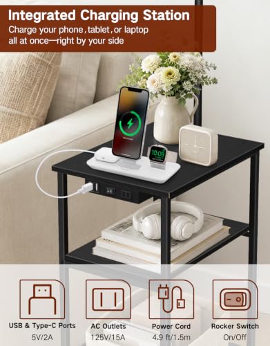 Floor Lamp with Side Table & Charging Station