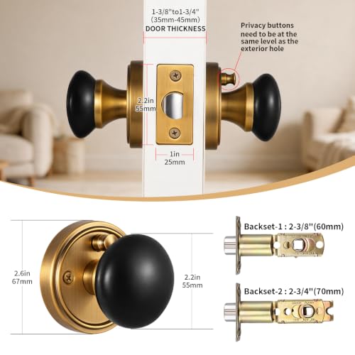 Porcelain Privacy Door Knob with Antique Brass Finish Base TC
