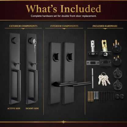 Matte Black Front Door Handle Set with Deadbolt