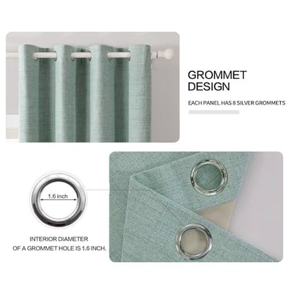 100% Blackout Linen Curtains for Bedroom 52x108 Inches Seafoam Green (Seafoam Green / 52"W x 108"L (Pack of 2))