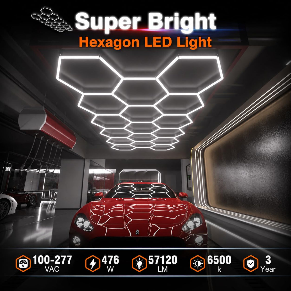 Dimmable Hexagon Garage Lights (17 HEX+NoBorder)