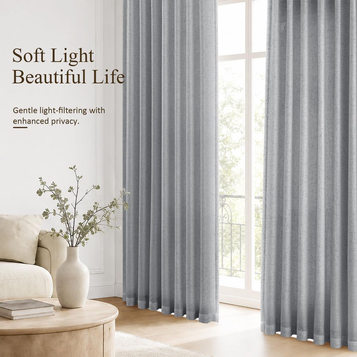 Grey Linen Curtains 120 Inches Long 2 Panels Drapes for Living Room (Grey / 50"W x 120"L (Pack of 2))