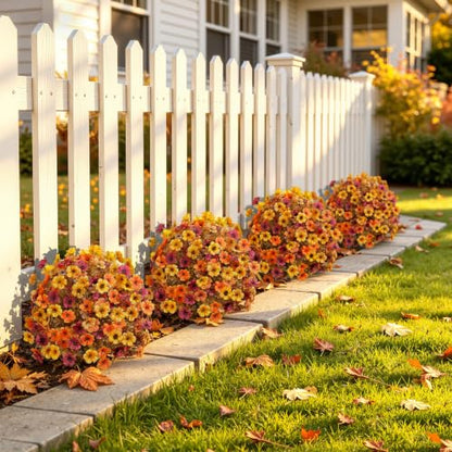 4Pcs Artificial Fall Ball Flowers for Outdoors (Orange Yellow Brown)