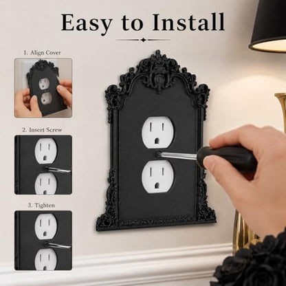 2 Pcs Black Gothic Outlet Cover
