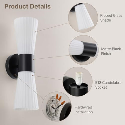 Black Glass Wall Sconce Light (Black Milk Glass)