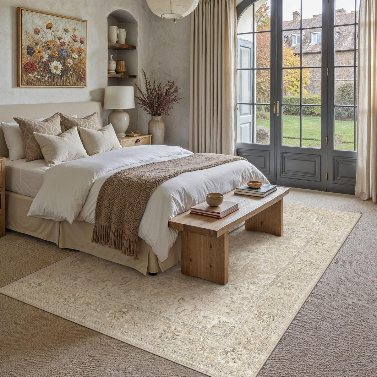 Beige Cream 6x9 Washable Area Rugs Vintage Indoor Carpet (E| Beige Cream / 6' x 9' (Rectangular))