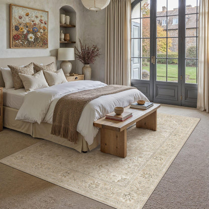 Beige Cream 6x9 Washable Area Rugs Vintage Indoor Carpet (E| Beige Cream / 6' x 9' (Rectangular))