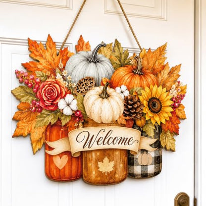 Fall Door Decor Wooden Welcome Sign