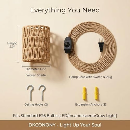 Dimmable Boho Hanging Lamp with Plug in Cord