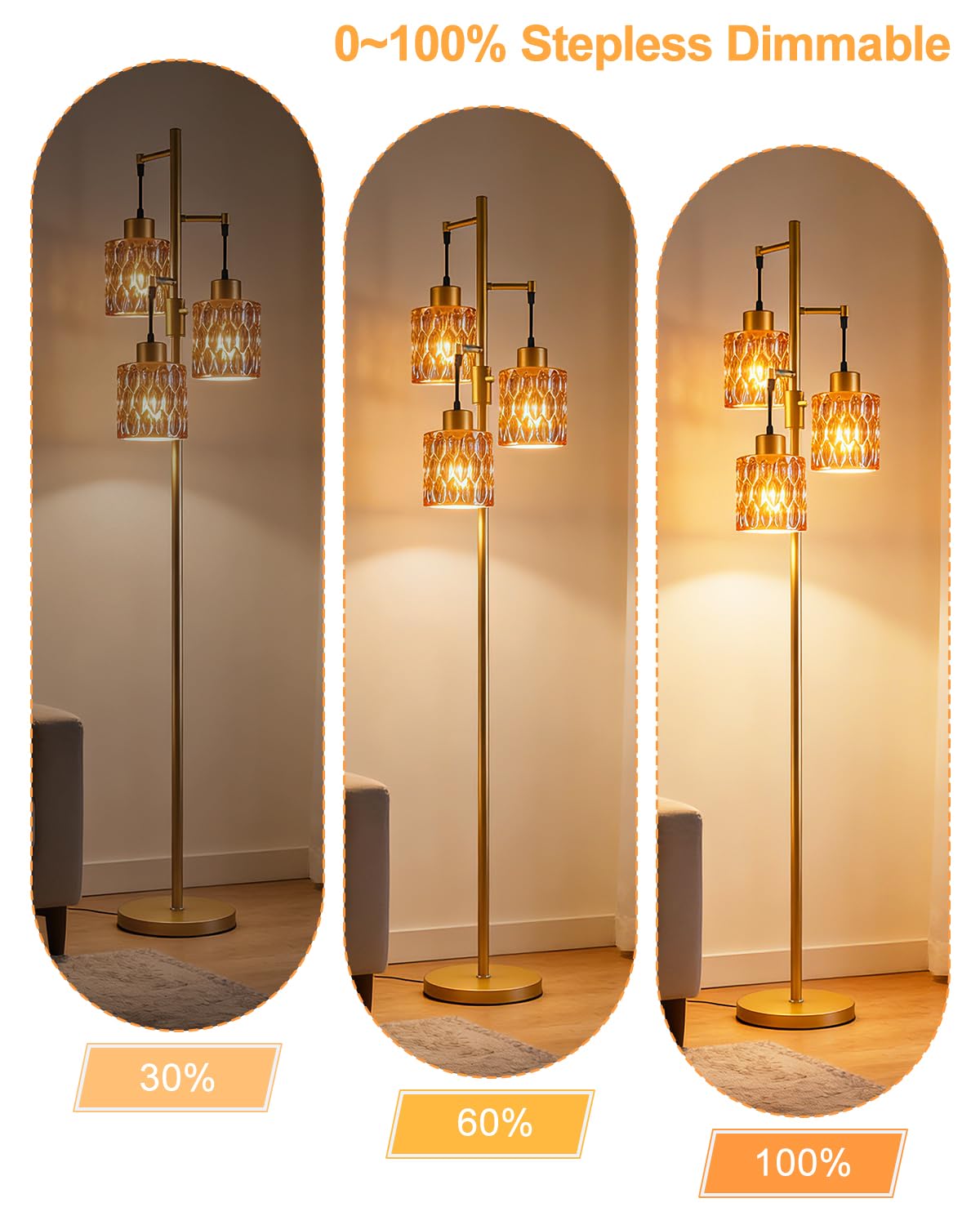 Amber Glass Floor Lamp Farmhouse Mid Century Standing Tall Lamp (Amber-86G)