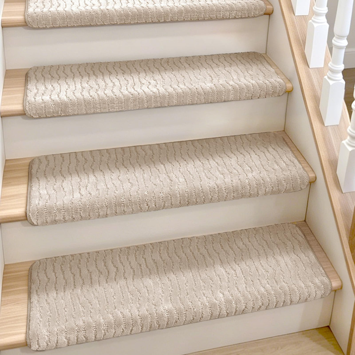 Rounded Bullnose Carpet Stair Treads (Oat Beige / 9.5" x 27" x 1.5")