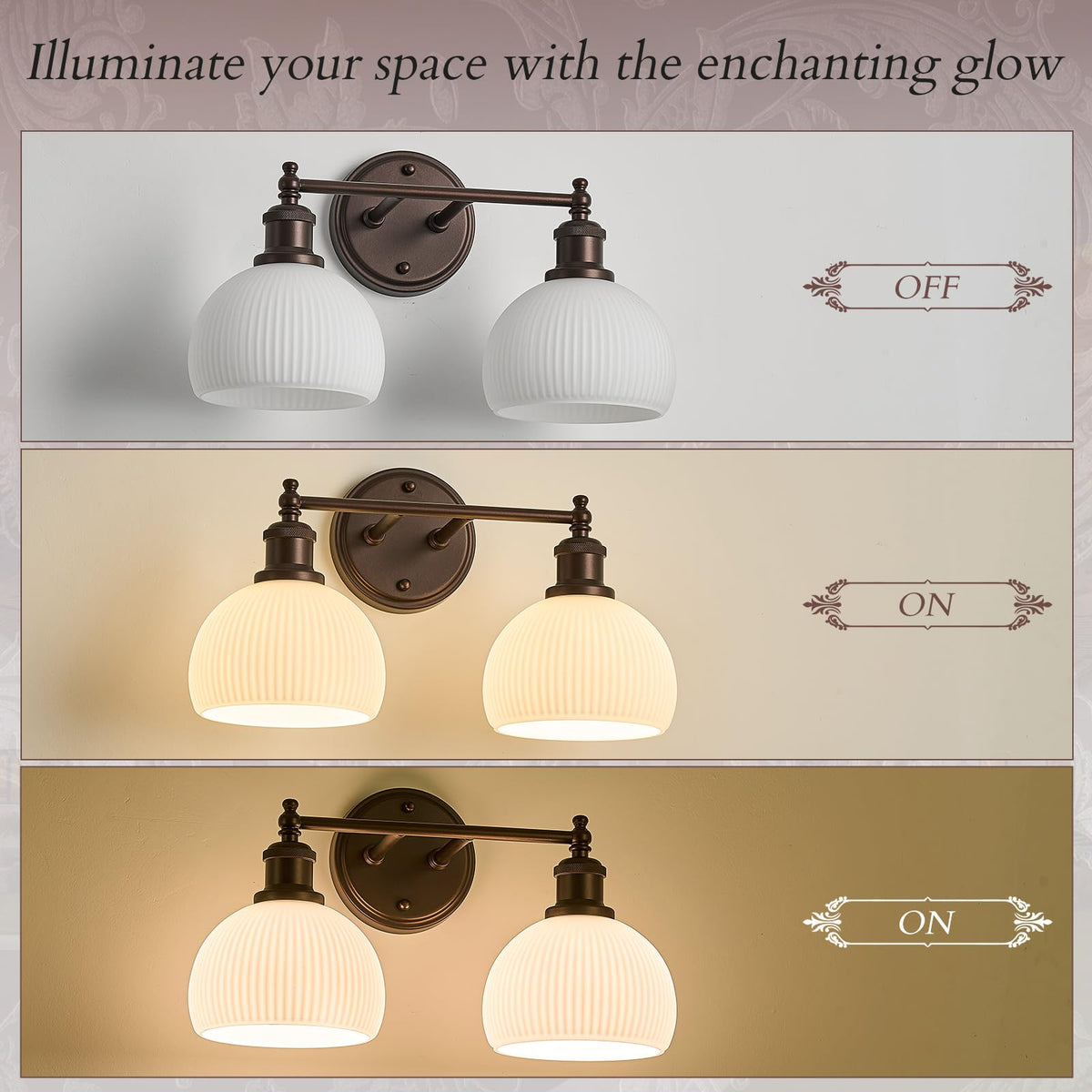 2 light Bathroom Vanity Light Oil Rubbed Bronze Hardwired Wall Sconce (ORB & Ribbed Dome Shade / 2-light)