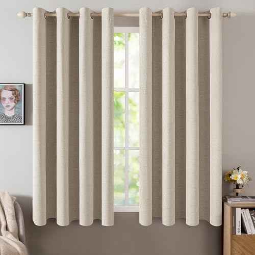 100% Blackout Linen Curtains for Bedroom 52x54 Inches Stone (Stone / 52"W x 54"L (Pack of 2))