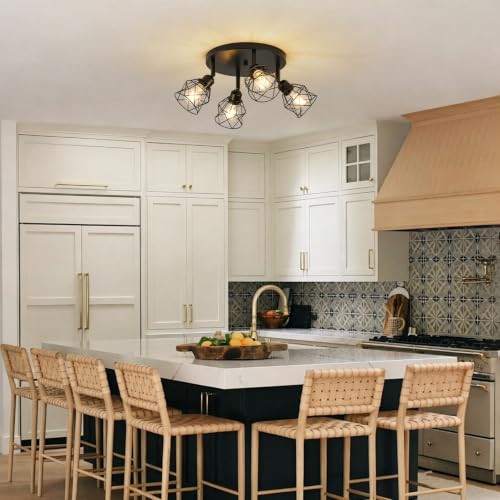 4 Light Black Farmhouse Kitchen Semi Flush Mount Ceiling Light (Black / 4-light)