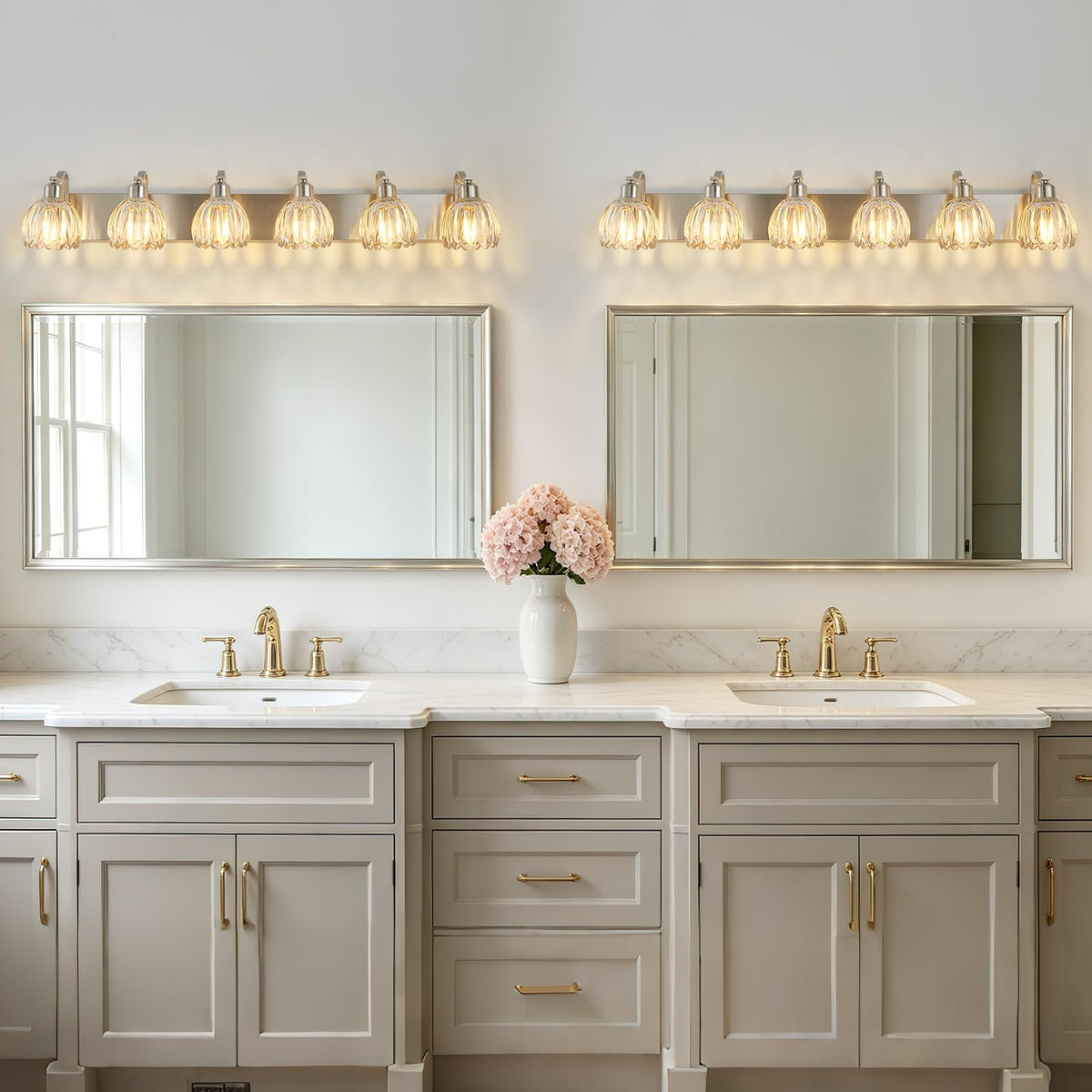 Brushed Nickel Vanity Light Bathroom Lighting Fixtures 6 Light Crystal Tulip Shade Modern Bathroom Vanity Light (Brushed Nickel - Tulip Clear / 6-light)
