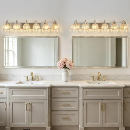 Brushed Nickel Vanity Light Bathroom Lighting Fixtures 6 Light Crystal Tulip Shade Modern Bathroom Vanity Light (Brushed Nickel - Tulip Clear / 6-light)