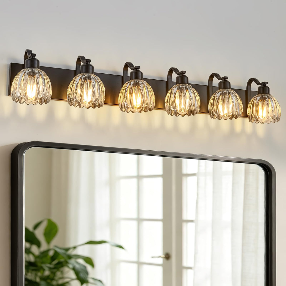 Bathroom Light Fixtures (Black - Tulip Clear / 6-light)
