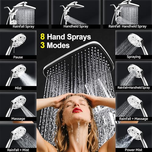 12 Inch High Pressure Rain Shower Head with Handheld Spray Combo (Chrome)