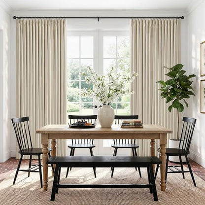 Cream Beige Pleated Linen Blackout Curtains 100 Inches Long for Bedroom (Cream Beige / 50"W x 100"L (Pack of 2))
