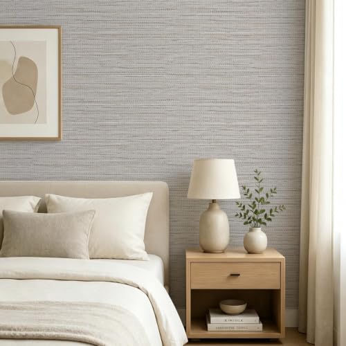 Beige Grasscloth Peel and Stick Wallpaper Textured 17.3in x 118.1in (Beige / 17.3inch × 118.1inch)
