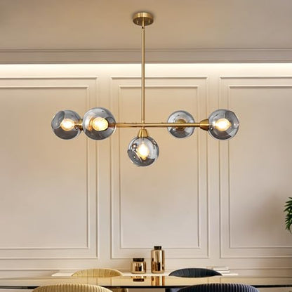 Linear Chandelier for Dining Room with Open Glass Globe Lampshade 13Lights Linear Chandelier Pendant Light