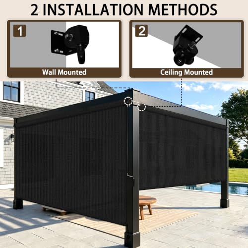 Outdoor Roller Shades for Patio (Black / 132"W x 96"H)