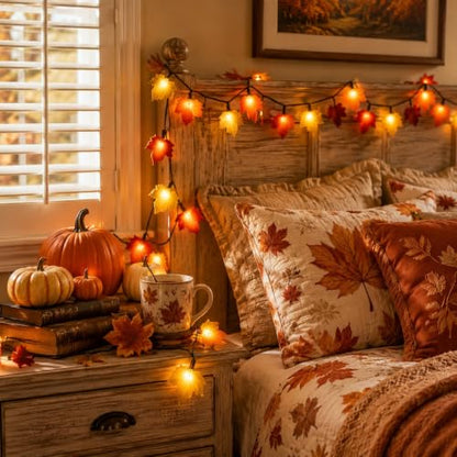 10.5FT 10 LED Fall Decorations Maple Leaves String Lights Outdoor Plug in (Orange Yellow Maple Leaf Lights / 10.5FT)