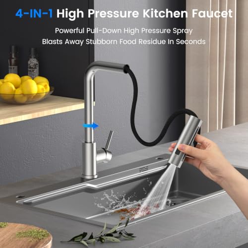 4 Mode Kitchen Faucet with Pull Down Sprayer