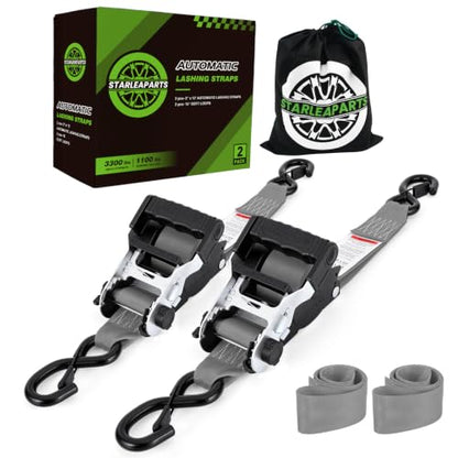 2" x12' Retractable Ratchet Straps 2 Pack 3300LBS