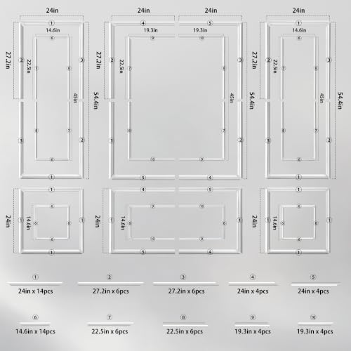 Bilinear Frame Peel and Stick Molding Trim Kit for Wall and Door (Bilinear 54.4 x 24in+54.4 x 48in)