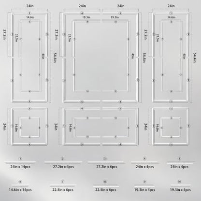 Bilinear Frame Peel and Stick Molding Trim Kit for Wall and Door (Bilinear 54.4 x 24in+54.4 x 48in)