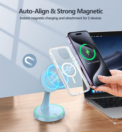 Magnetic Wireless Charger Stand 15W Fast Magnetic Charger for iPhone 17 (Magnetic Single Pack Blue)