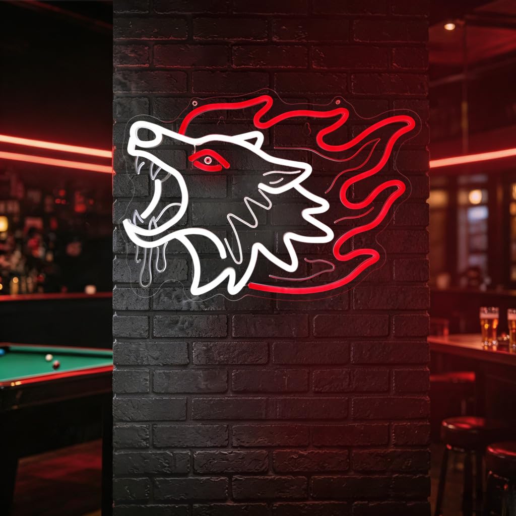 Wolf Neon Sign (White & Red)