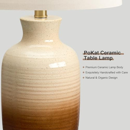 24'' Farmhouse Handcrafted Table Lamp for Living Room (Beige and Brown)