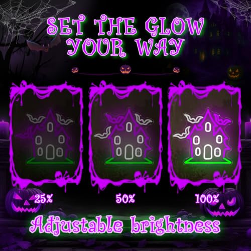 Haunted House with Flying Bat Halloween Neon Sign Dimmable Led Wall Decor (Haunted House)