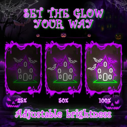 Haunted House with Flying Bat Halloween Neon Sign Dimmable Led Wall Decor (Haunted House)