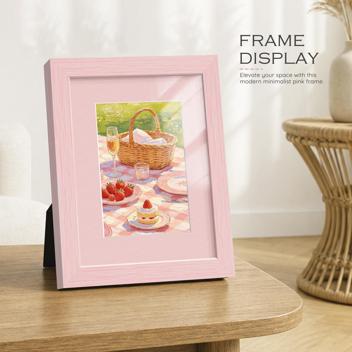 8x10 Blush Pink Wooden Picture Frame (Pink Frame Pink Mat / 8x10)