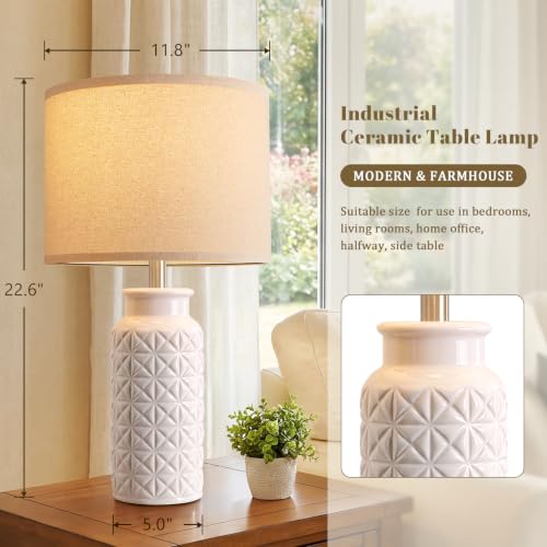 22.6" Modern Ceramic Bedside Lamps Set of 2