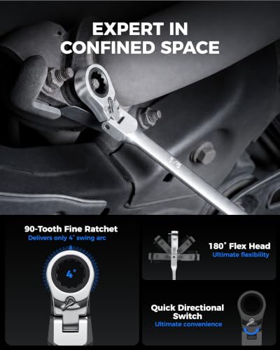 Extra Long Double Flex Head Ratcheting Wrench Metric 8