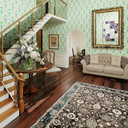 Tropical Peel and Stick Wallpaper Blue Coastal Palm Tree Seashells Shrimp Ocean Pattern Wall Paper for Bedroom Bathroom Playroom Removable Self