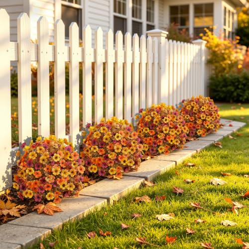2Pcs Artificial Fall Topiary Ball Flowers for Outdoors (Orange Yellow Brown)