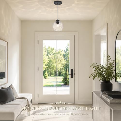 6" Modern Pendant Lights Kitchen Island Black Mid Century Modern Pendant Light Fixtures with Clear Glass Globe 2 Pack Modern Hanging Pendant Light for Bathroom Dining Room （Bulb Incl.） (Black & Hammered Glass / 6 Inch)