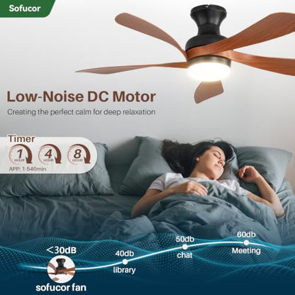 52 Inch Smart Ceiling Fans with Lights and Remote (Black+Brown / 52inch Max)